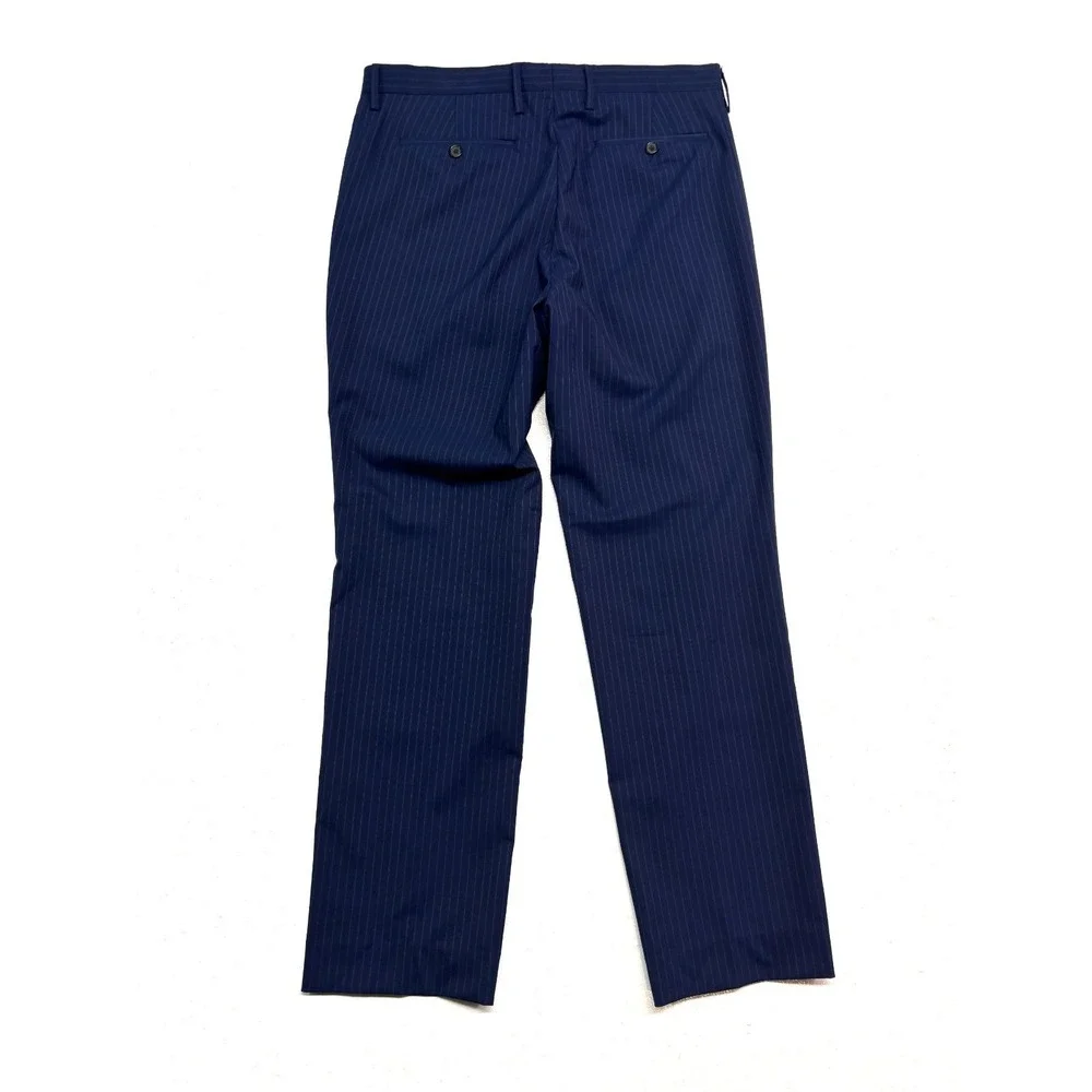 Banana Republic 35x32‎ Navy Blue Chalk Stripe Wool Dress Pants Trouser Slim Fit